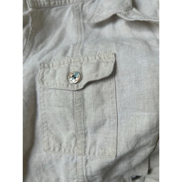 J. Jill Women's Linen Floral Embroidered trucker Jacket L Beige Cream Feminine - Picture 9 of 10